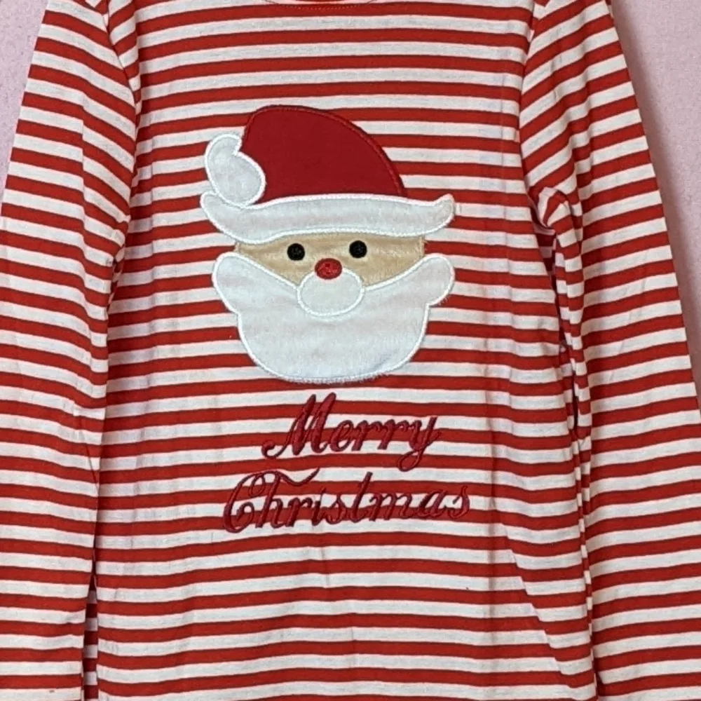 Red and White Striped Santa Tee and Matching Pants Pajama Set size 8